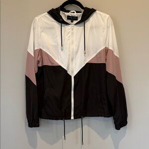 Love Tree Black White Rose Colorblock Hooded Windbreaker